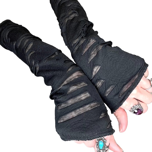 Mummy Ripped Gloves Sheer Gauze Arm Wraps Warmers Ghost Costume Covers Psy